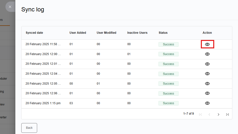 View Sync log